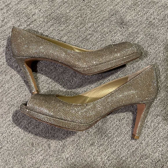 COPY - Stuart Weitzman Metallic Peep Toe Pumps - Picture 4 of 6